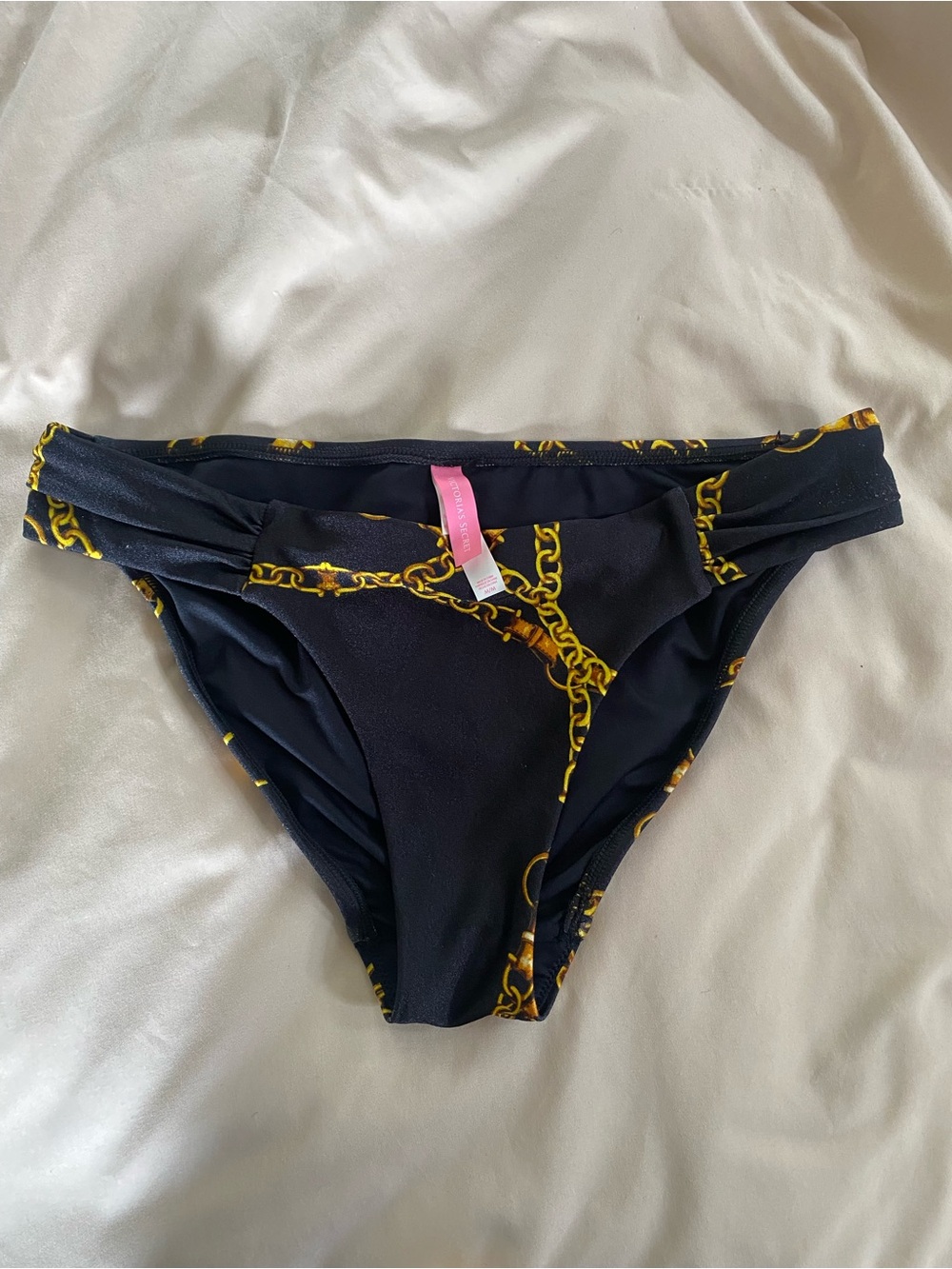Victoria's Secret Black Bikini Bottoms with Gold Chain Motif